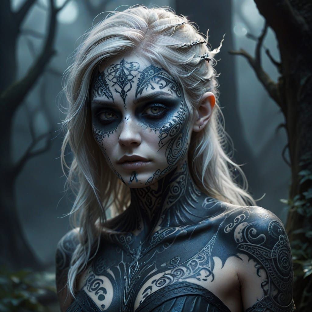 Dark Fantasy Banshee Concept Art with Tribal Tattoos