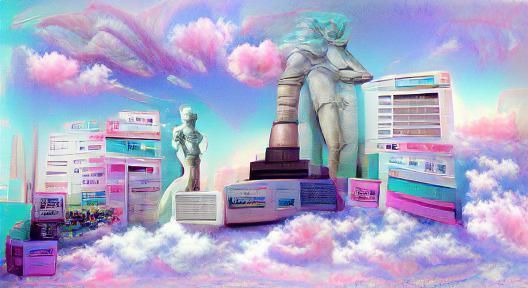 Vaporwave Dreamscape with Pastel Colors and 80s Style