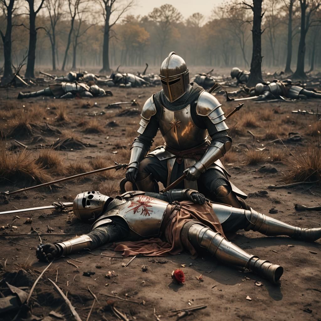 Knights Mourn on a Desolate Battlefield