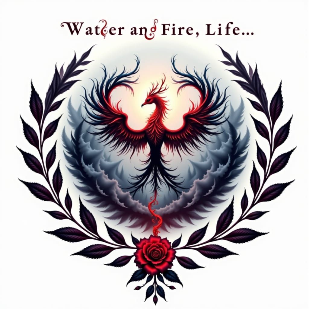 Surreal Double Exposure: Fire and Water Phoenixes Emerge