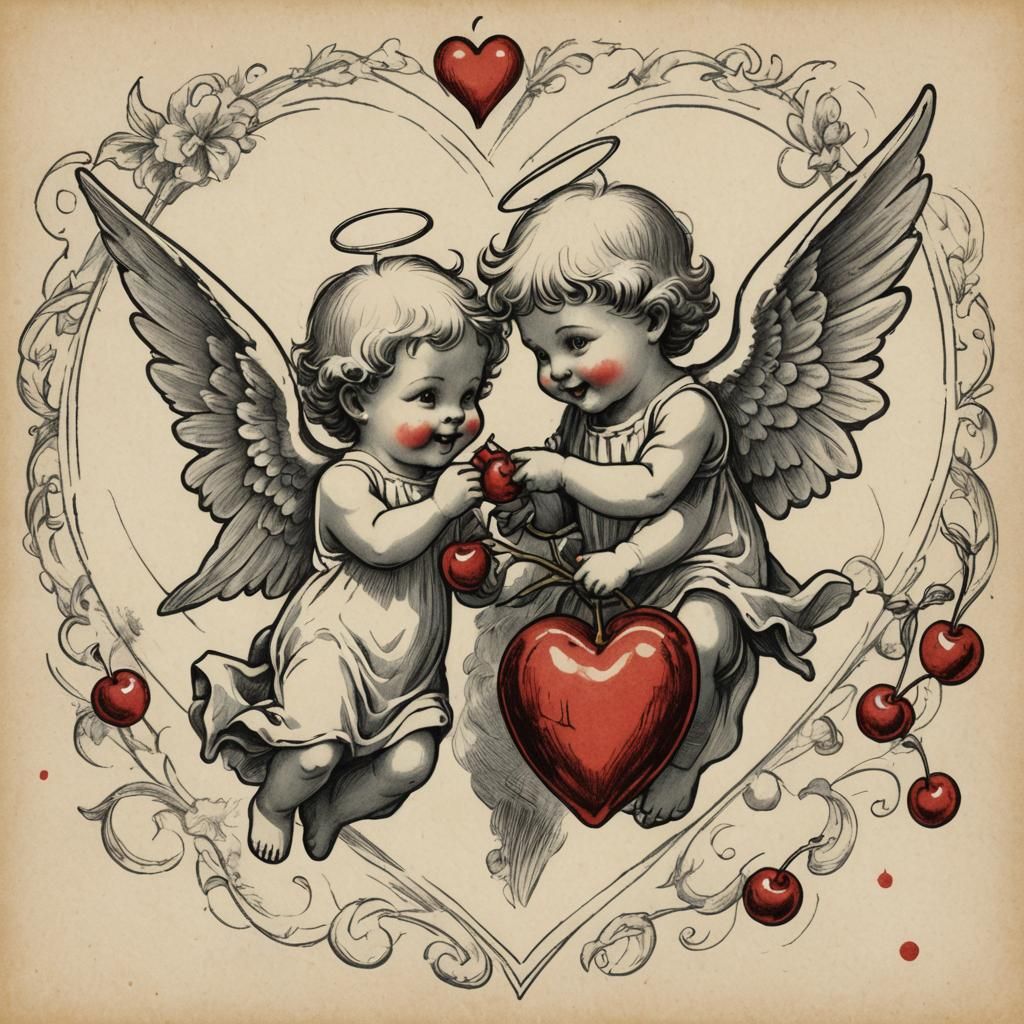 Vintage Valentine's Day Card with Devilish Angel