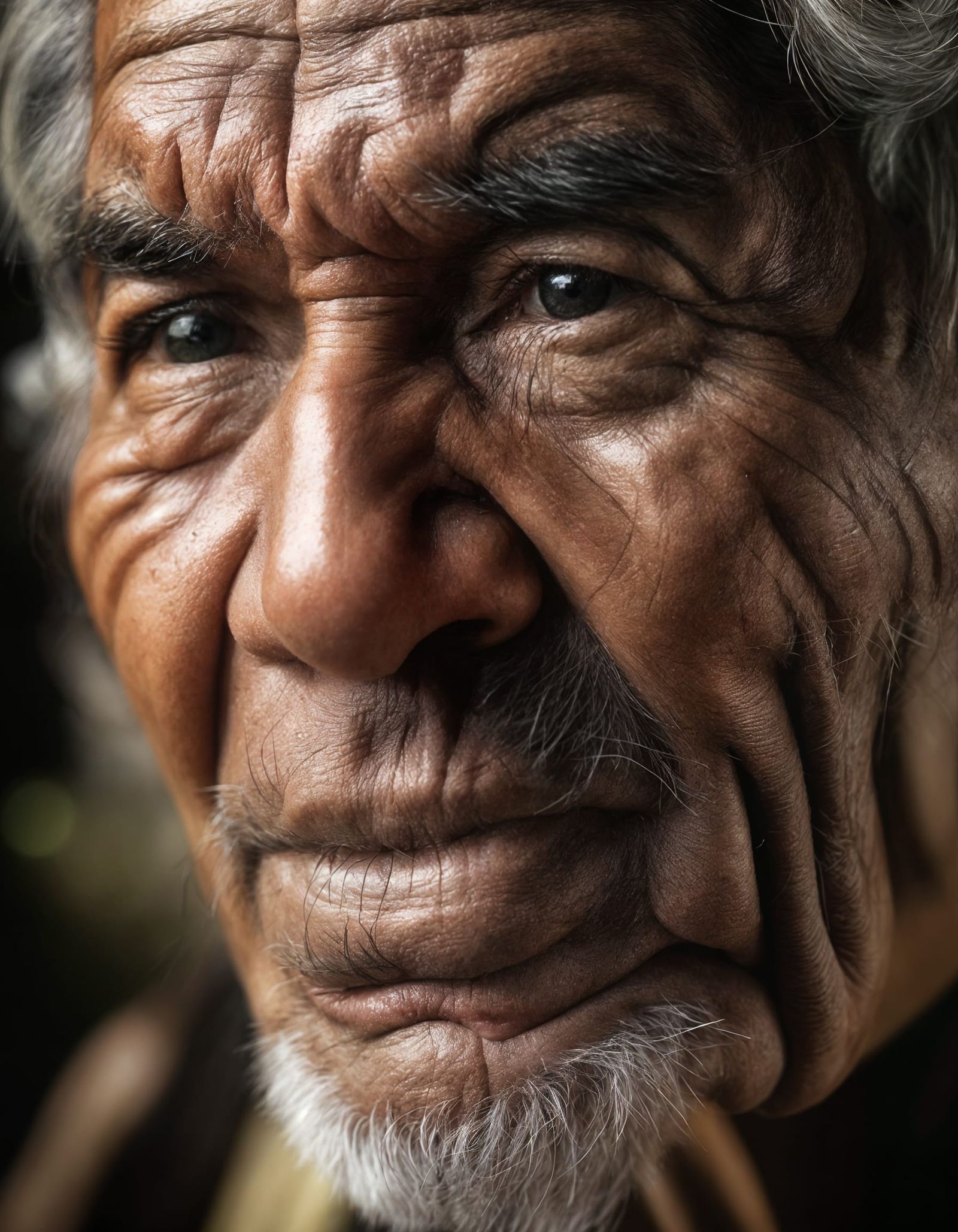 Stoic Indigenous Elder Portrait in Dramatic Light