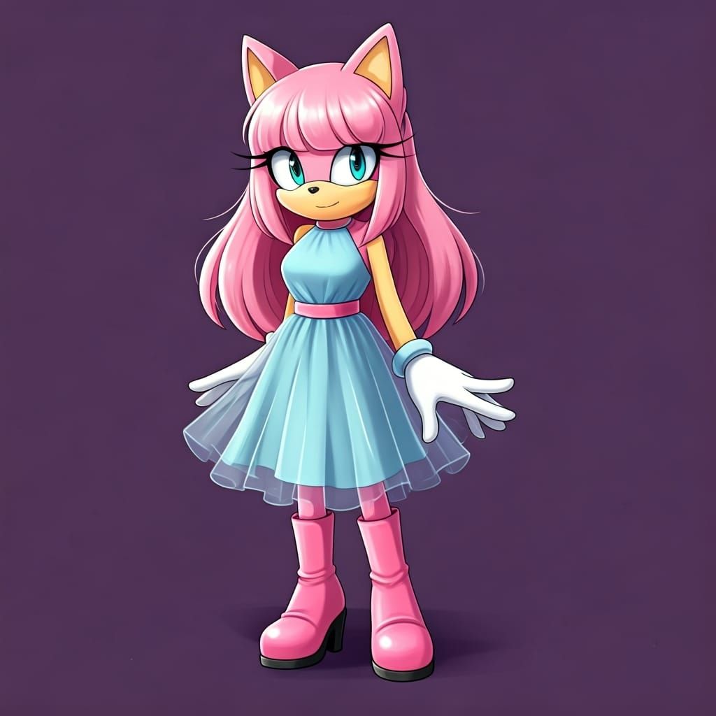 Pink Cat Sonic Character in 2D Cartoon Style