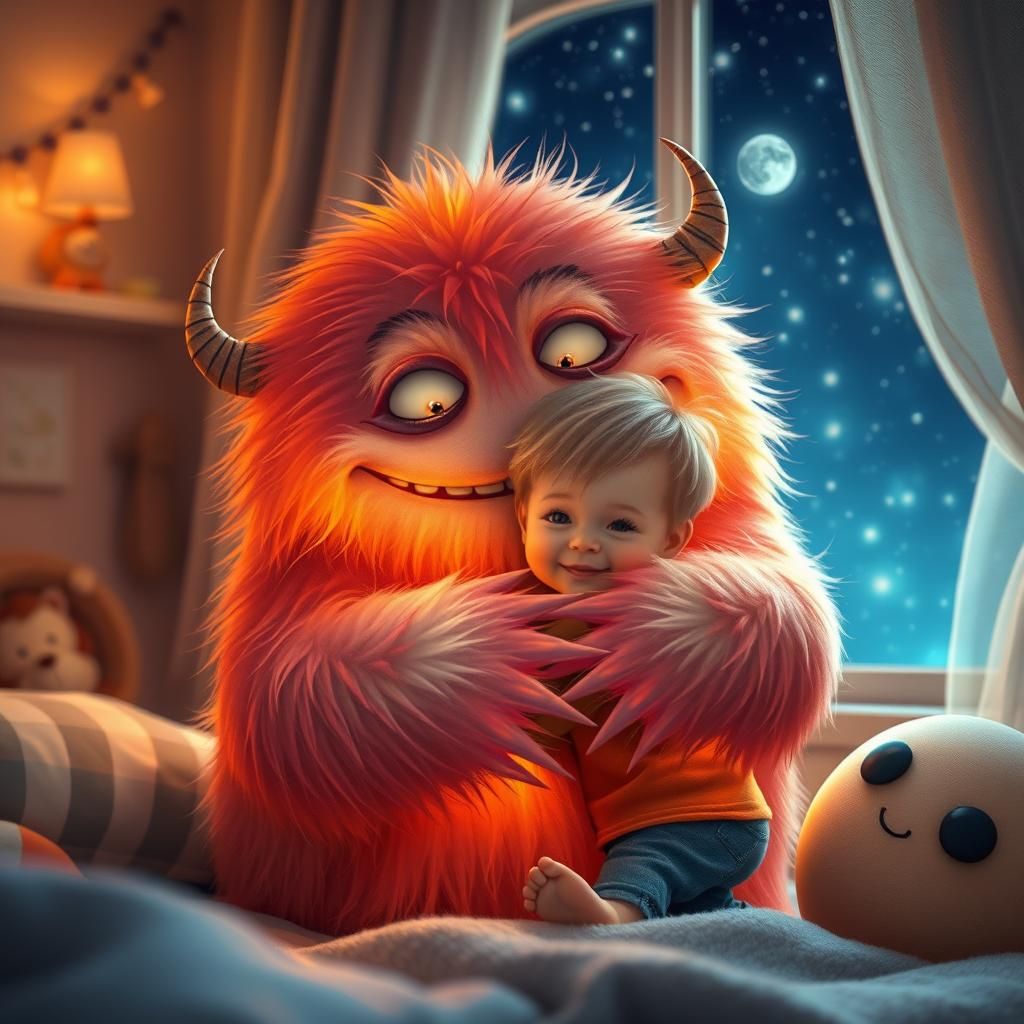 Monster in boy's room gives hugs, not scares