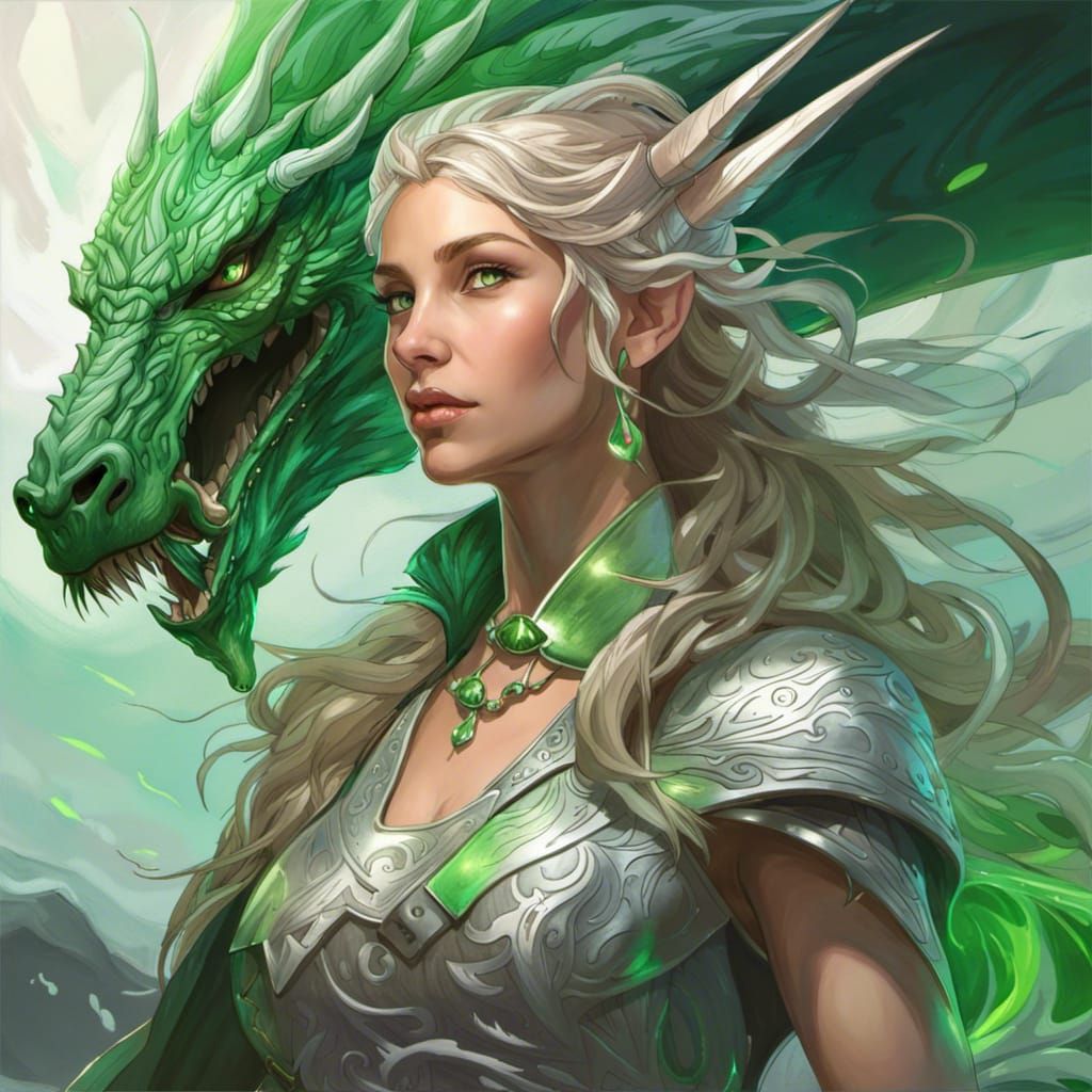 Goddess Freya Riding a Dragon, Detailed Portrait