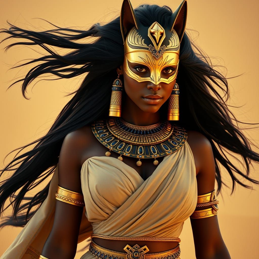 Egyptian Goddess Bastet in Golden Desert Sands