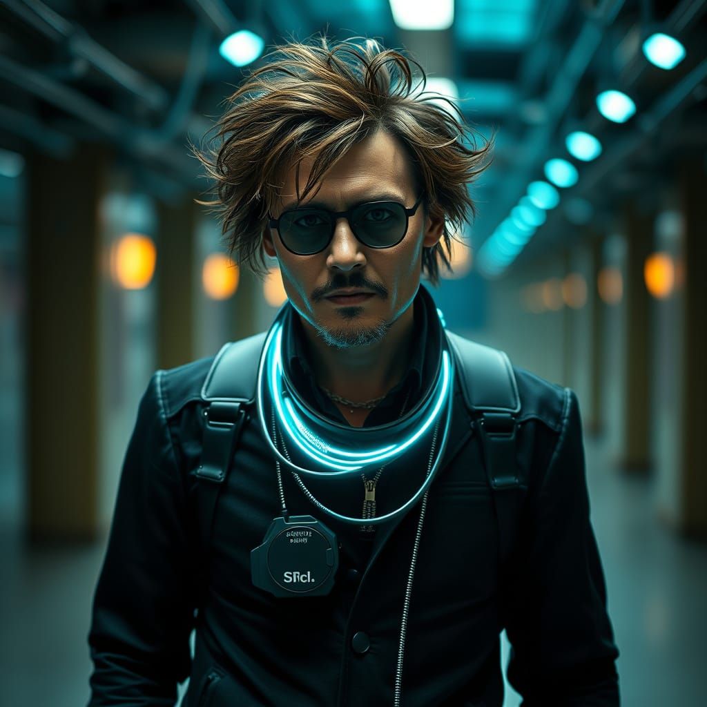 Futuristic Johnny Depp Character with Cyberpunk Cables