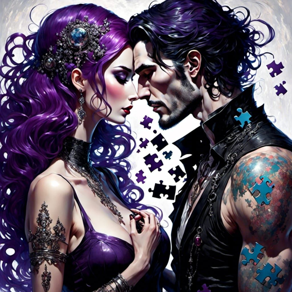 Entwined Lovers with Puzzle Piece Heart