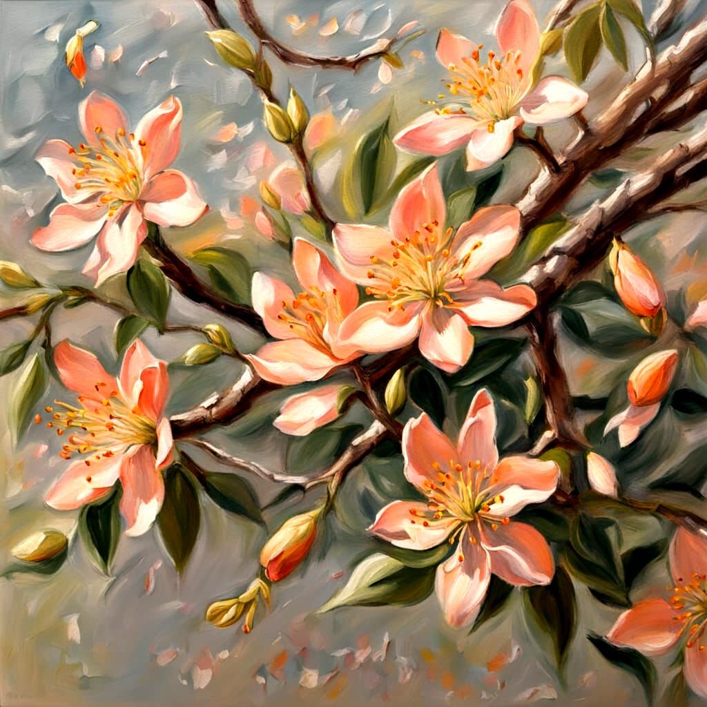 Honeysuckle Blooms in Golden Hour Oil Painting