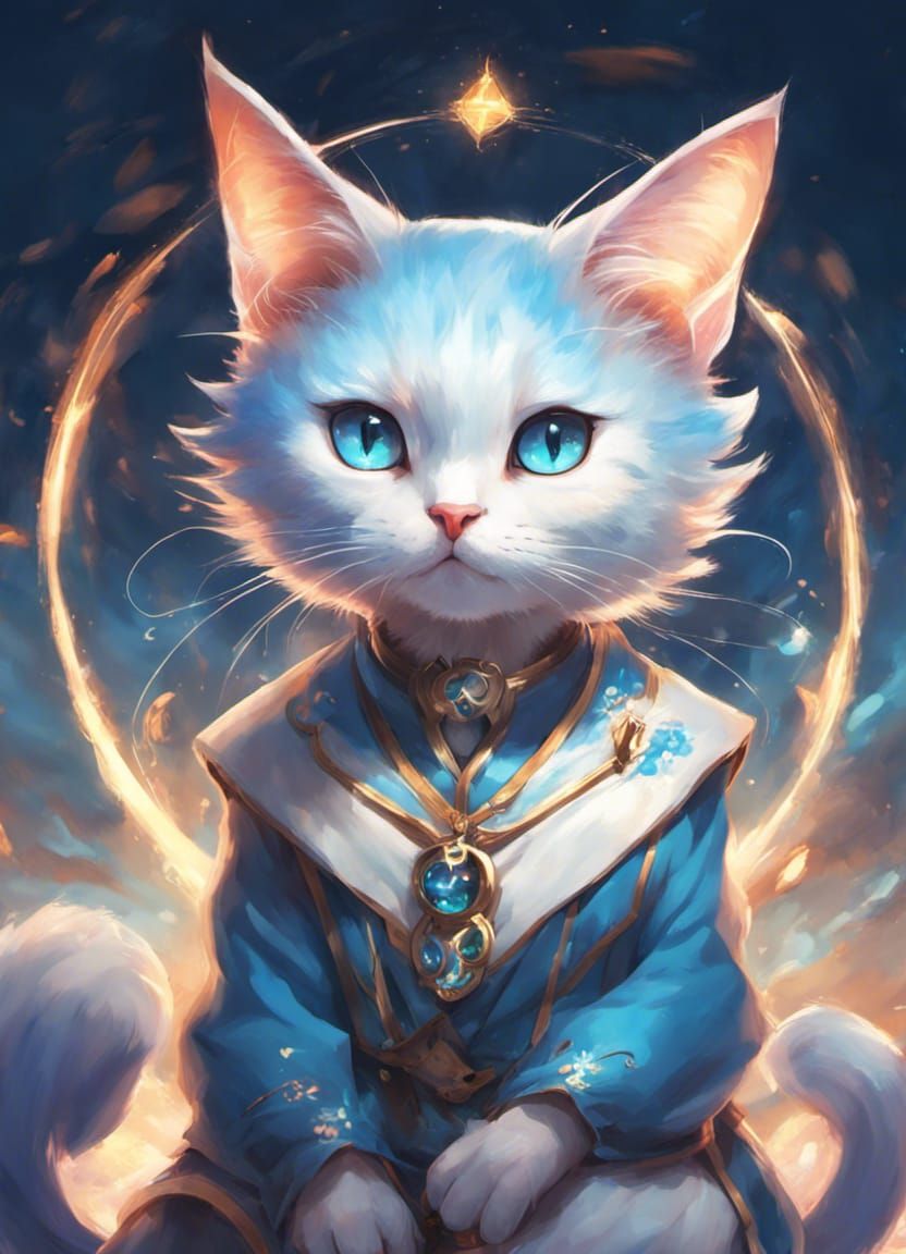 Mystic Magical Cat Portrait in Anime Style