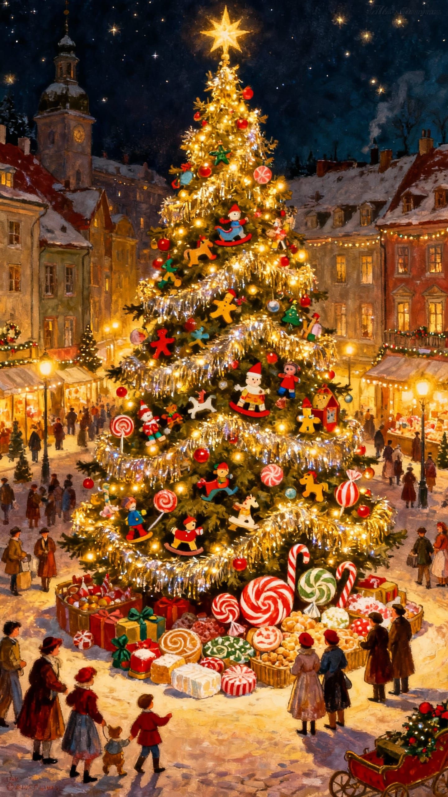 Charming Christmas Tree in Festive Town Square