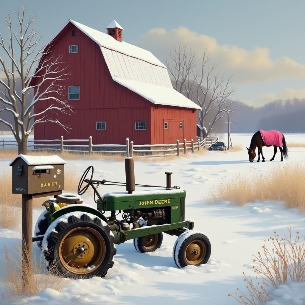 Rustic Red Barn in Snowy American Heartland Landscape