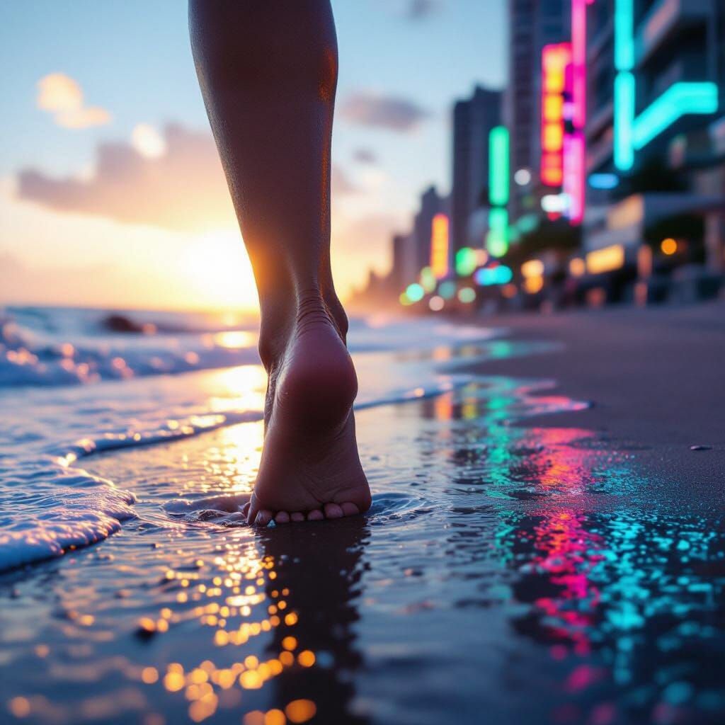 Human Foot Transitions From Beach to City in Photorealistic ...