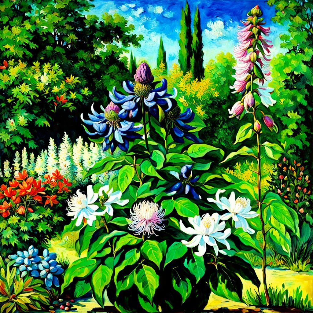 Impressionistic Floral Arrangement with Magnolia and Monksho...