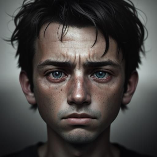 Boy's Face Expressing Fear in Close-up Portrait