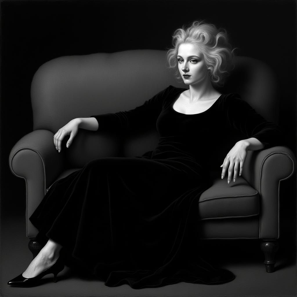 Sfumato Photograph of a Woman in Velvet Dress