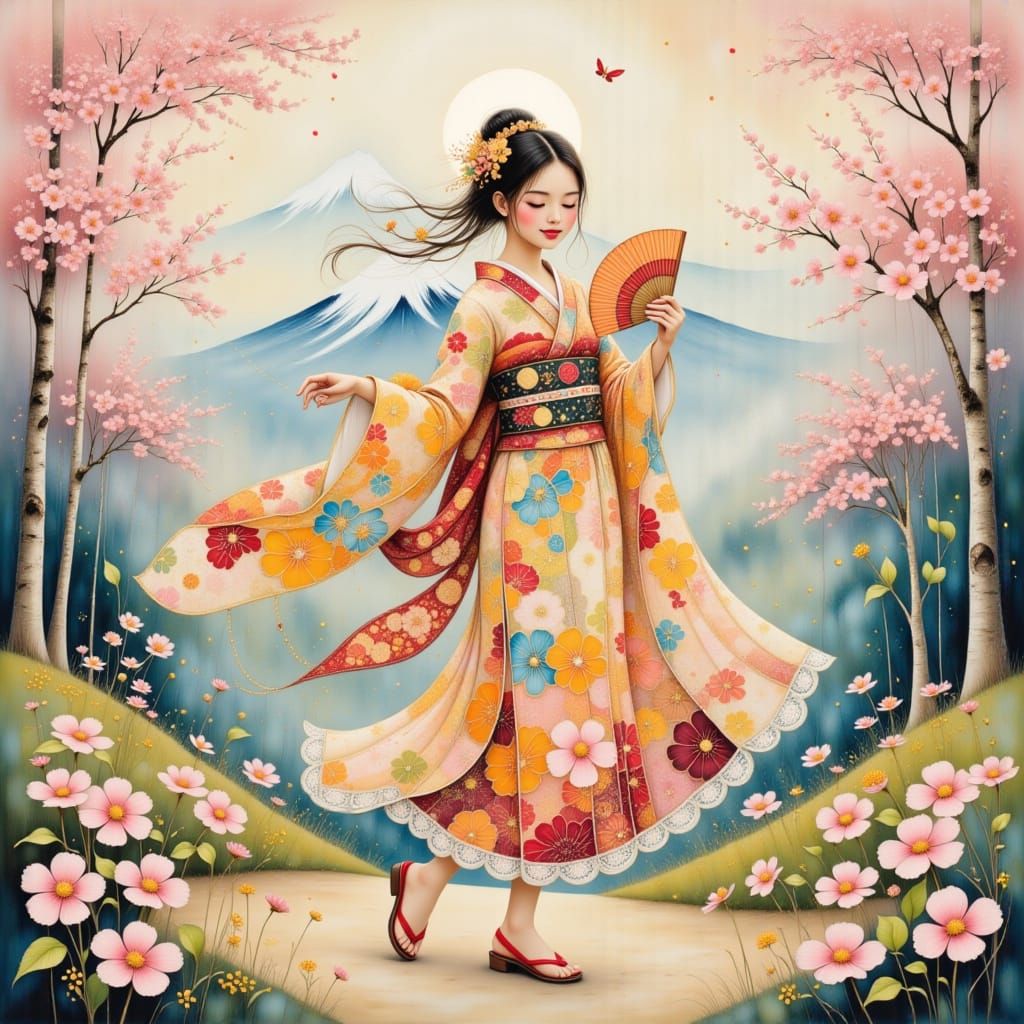 Whimsical Japanese portrait