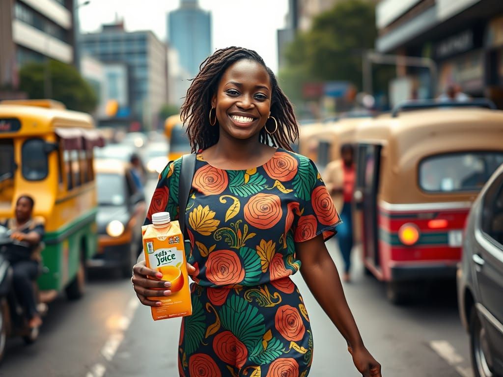 Energetic African Woman in Bustling City Portrait