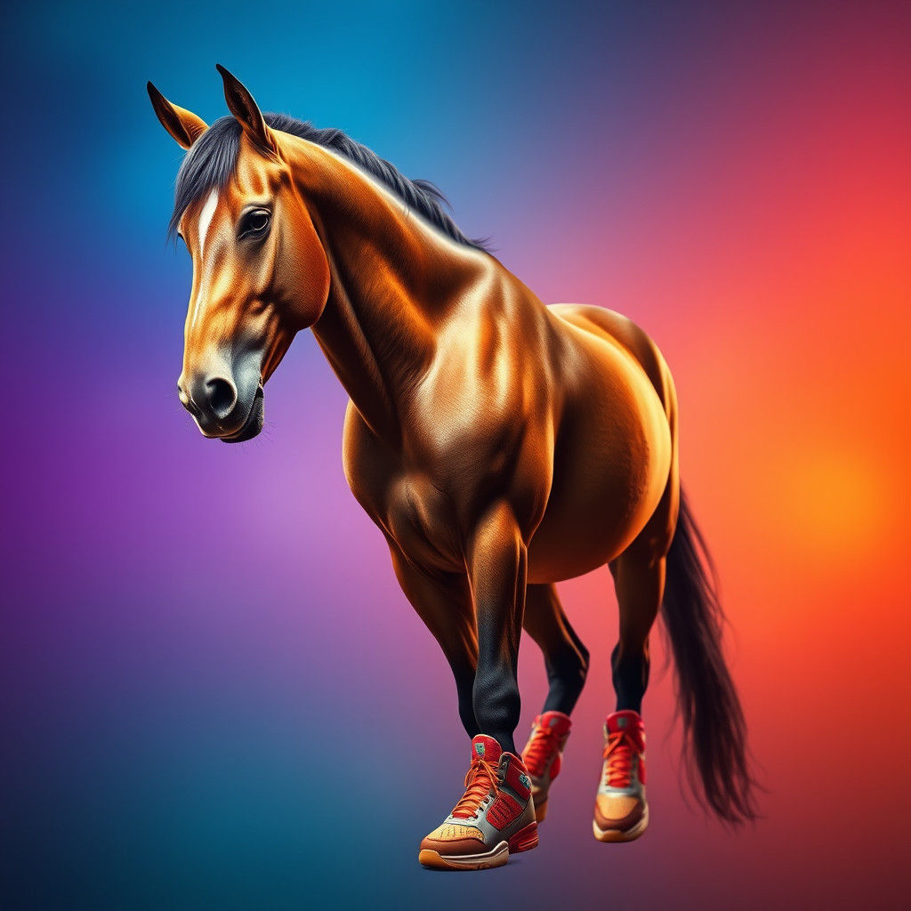 Horse in Sneakers: A Hyperrealistic Digital Rendering