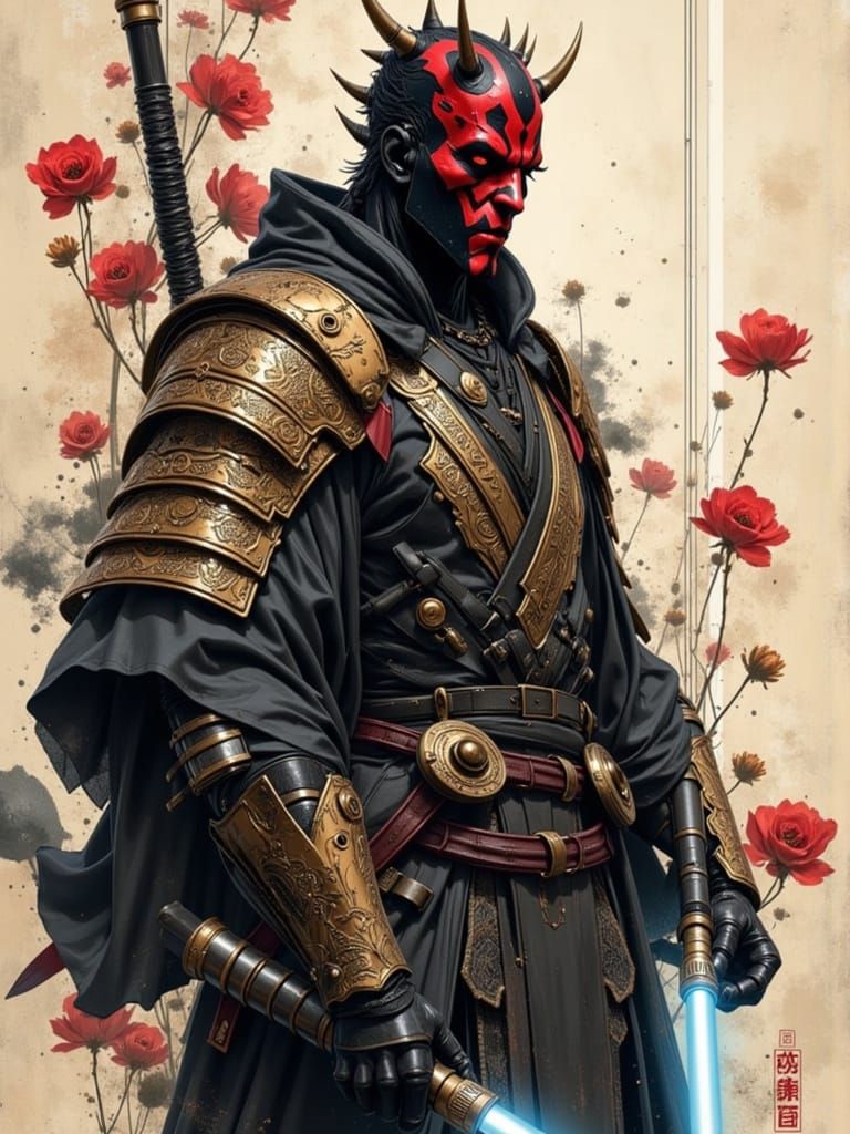 Darth Maul as Samurai in Sumi-e Ink Style