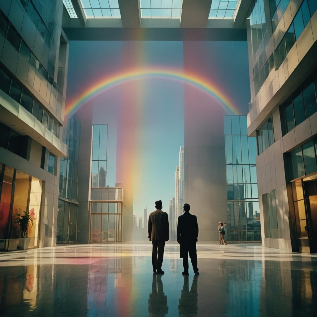 Rainbow Appears Inside Modern Skyscraper Foyer