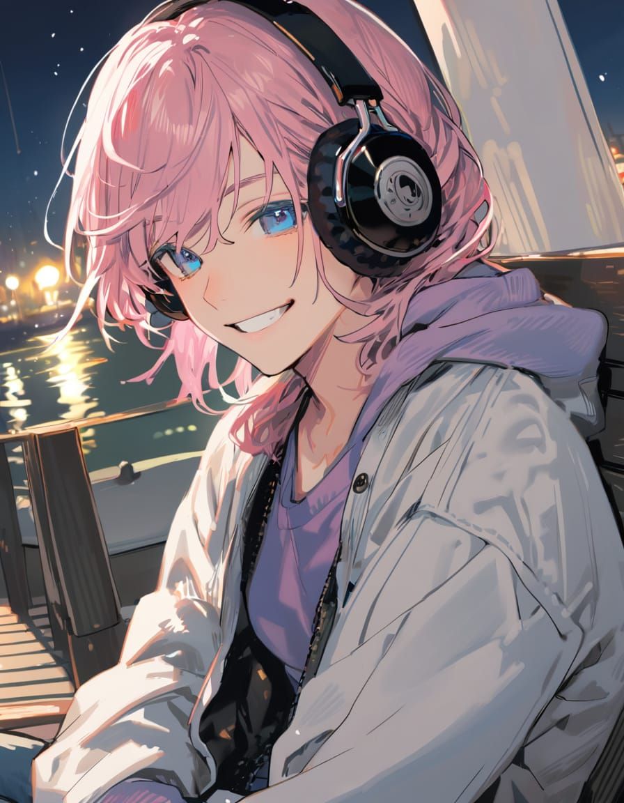 Young Man Relaxing on Harbour Lounger Under Winter Night Sky