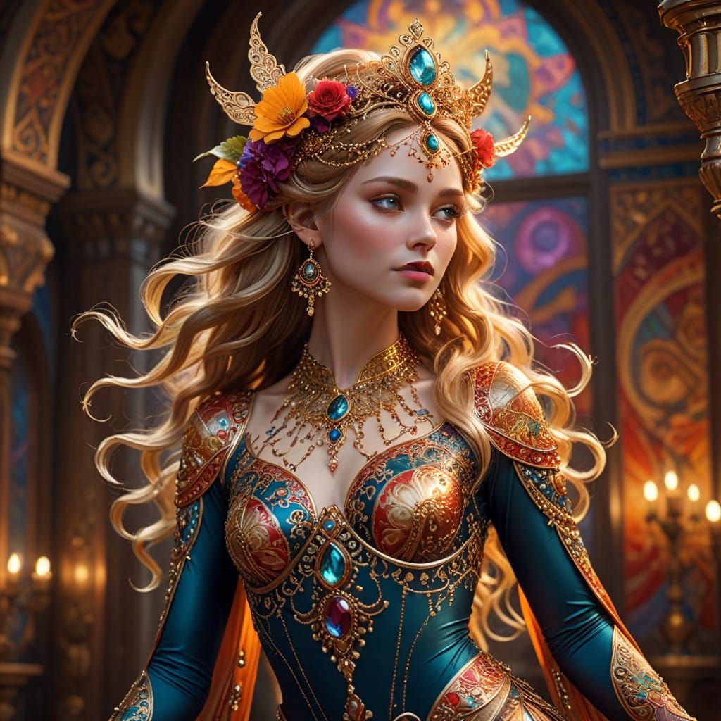 Enchanting Dancer in Whimsical Attire with Intricate Henna D...