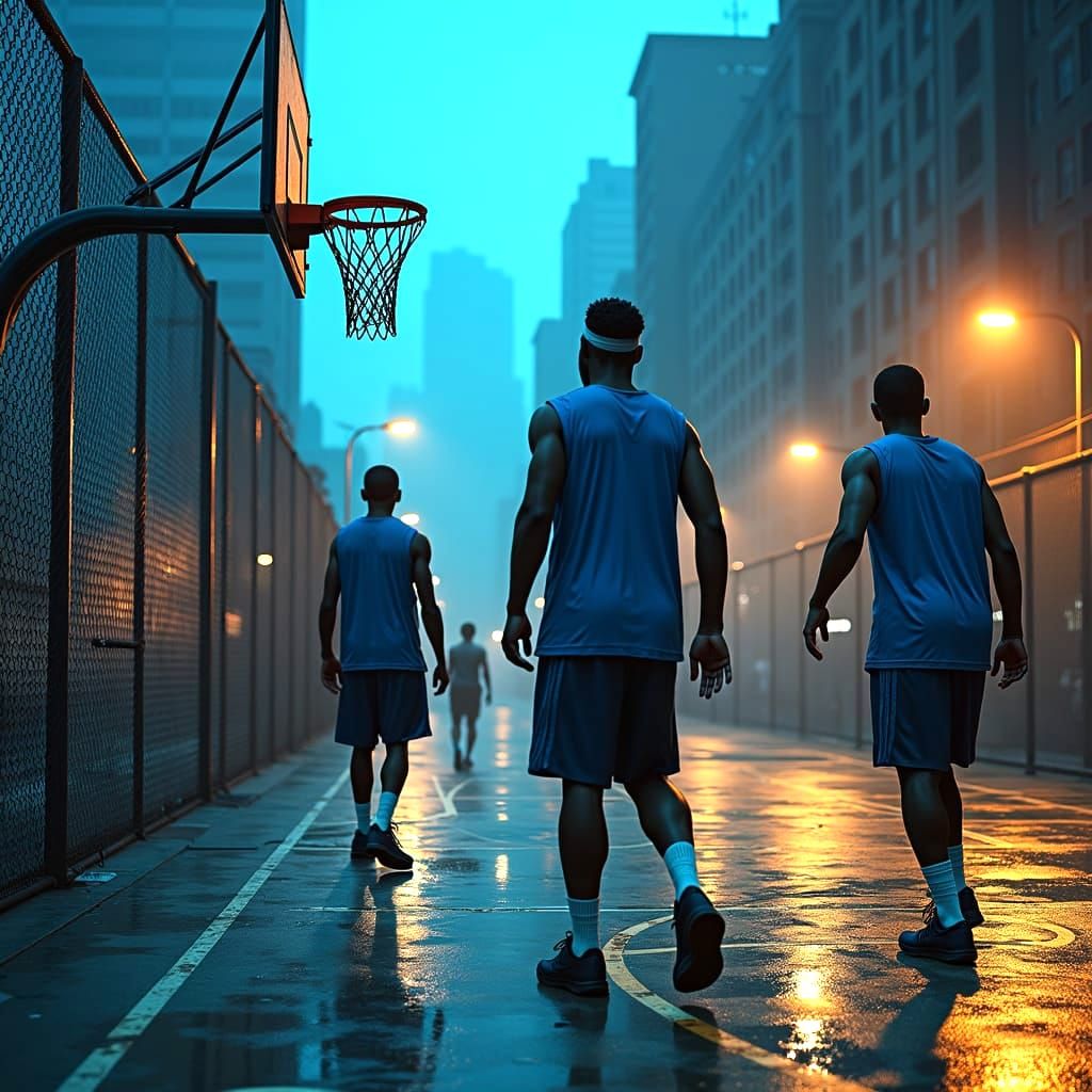 Harlem Basketball Game: Detailed Matte Painting