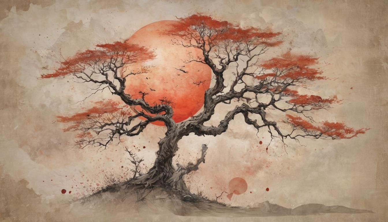 Old Tree Illustration in Chinese Ink Style