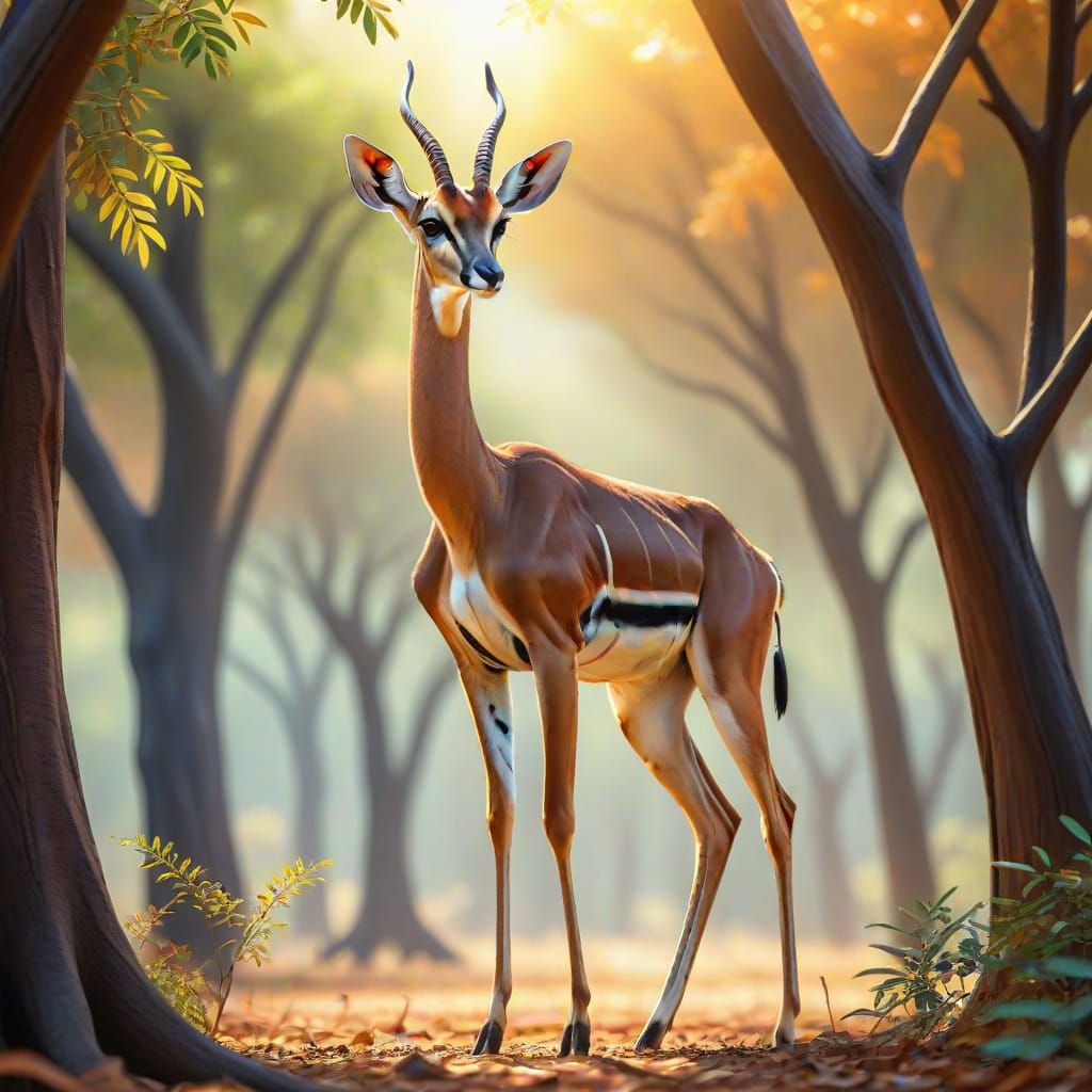 Gerenuk Gazelle Browsing: A Digital Wildlife Illustration
