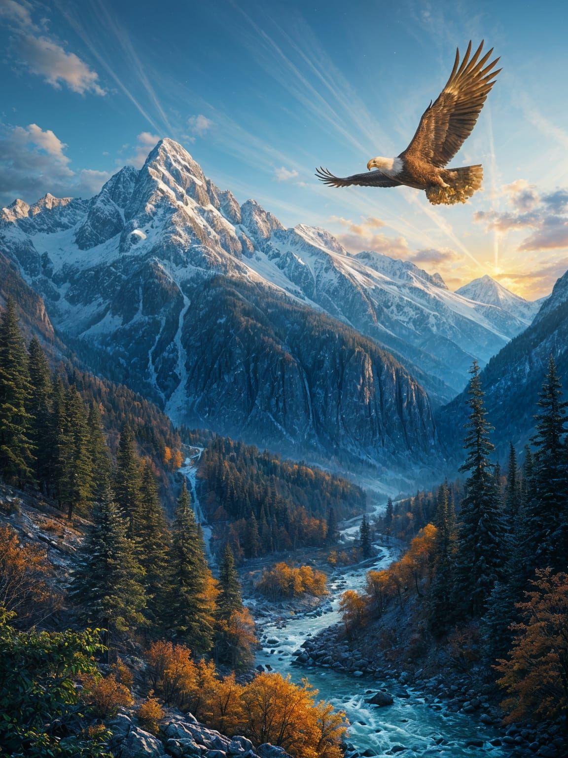 Ethereal Autumn Mountain Landscape at Dawn