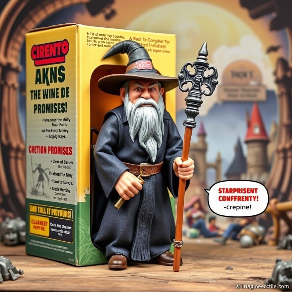 For today's challenge, imagine a parody action figure with over-the-top branding and silly taglines, featuring a grumpy ...