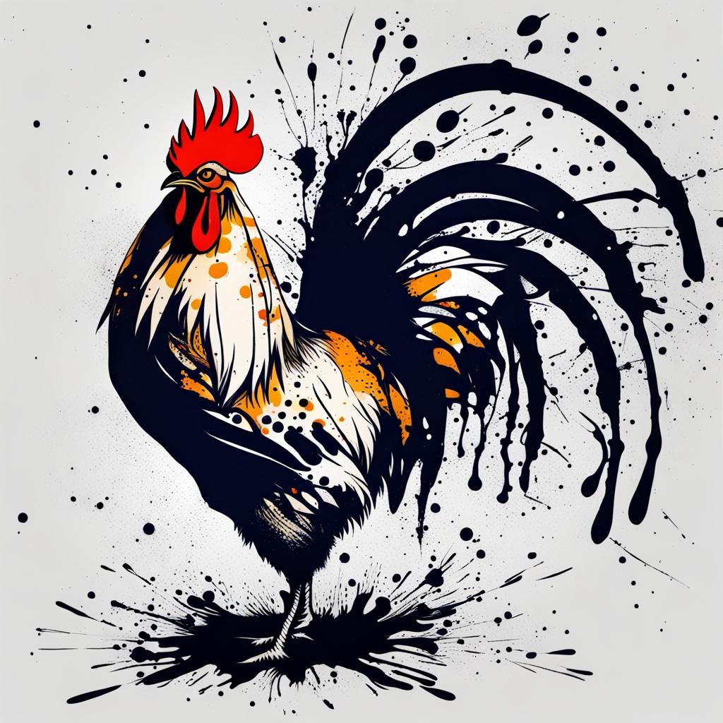 Rooster in Ink Splatter Style