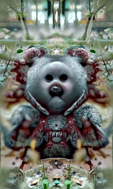 Creepy Cute Teddy Bear in Twisted Forest