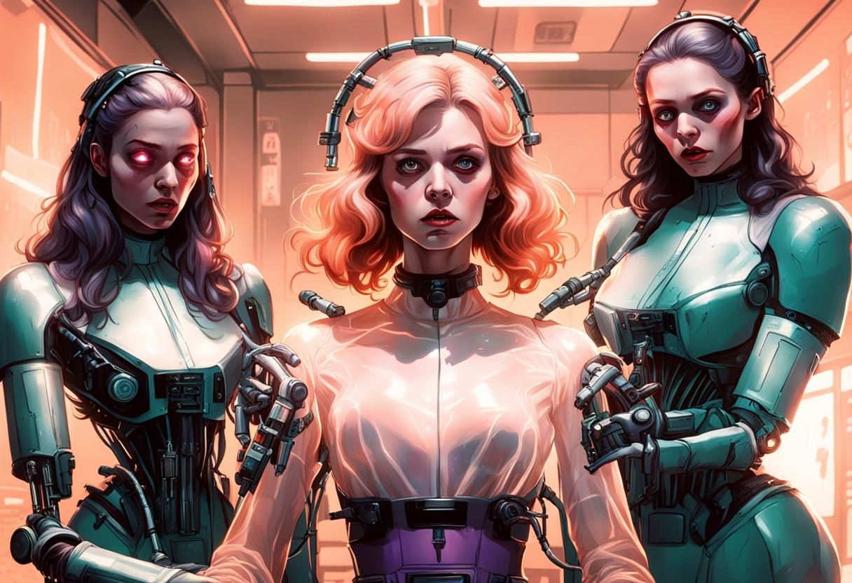 Horrified Woman in Alien Experiment: 3D Digital Art