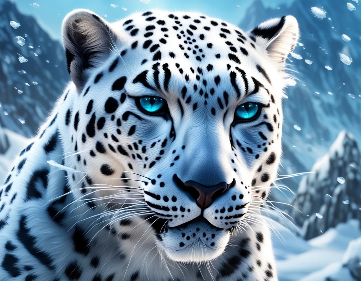 White Leopard in Winter Landscape, Detailed Matte Painting