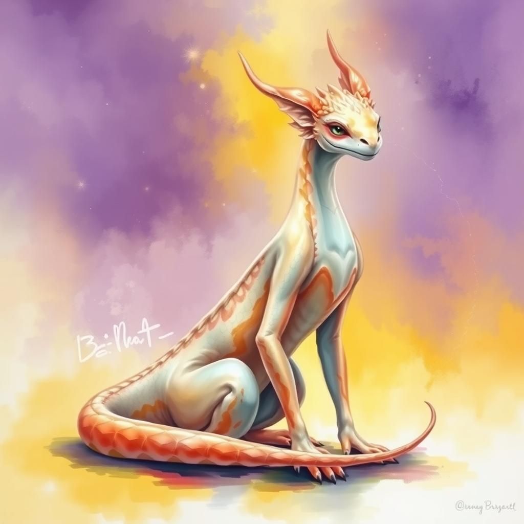 Elegant Dragon in Airbrush Painting with Watercolor