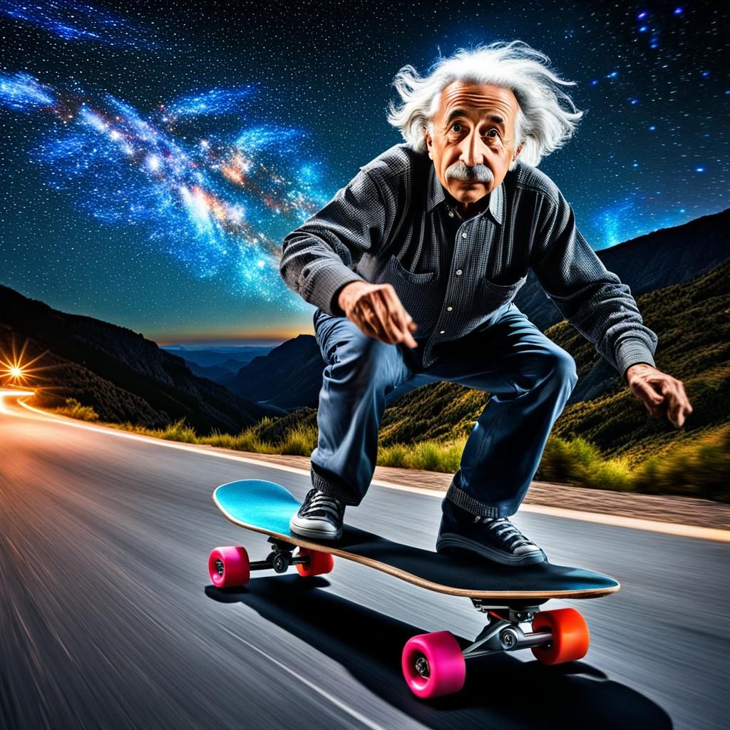 Einstein Skateboard Ride at Full Speed