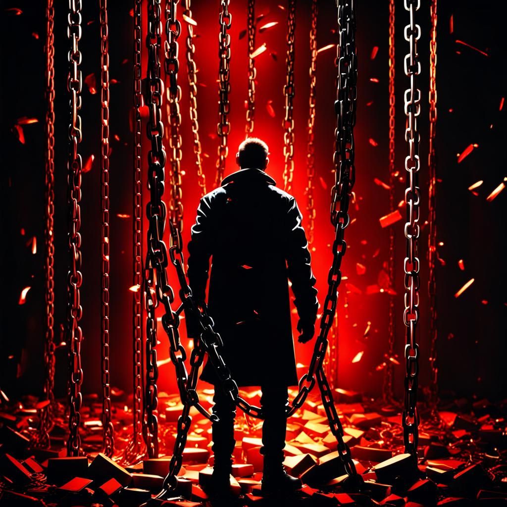 Shattered Figure in Chains: Gothic Neon Art