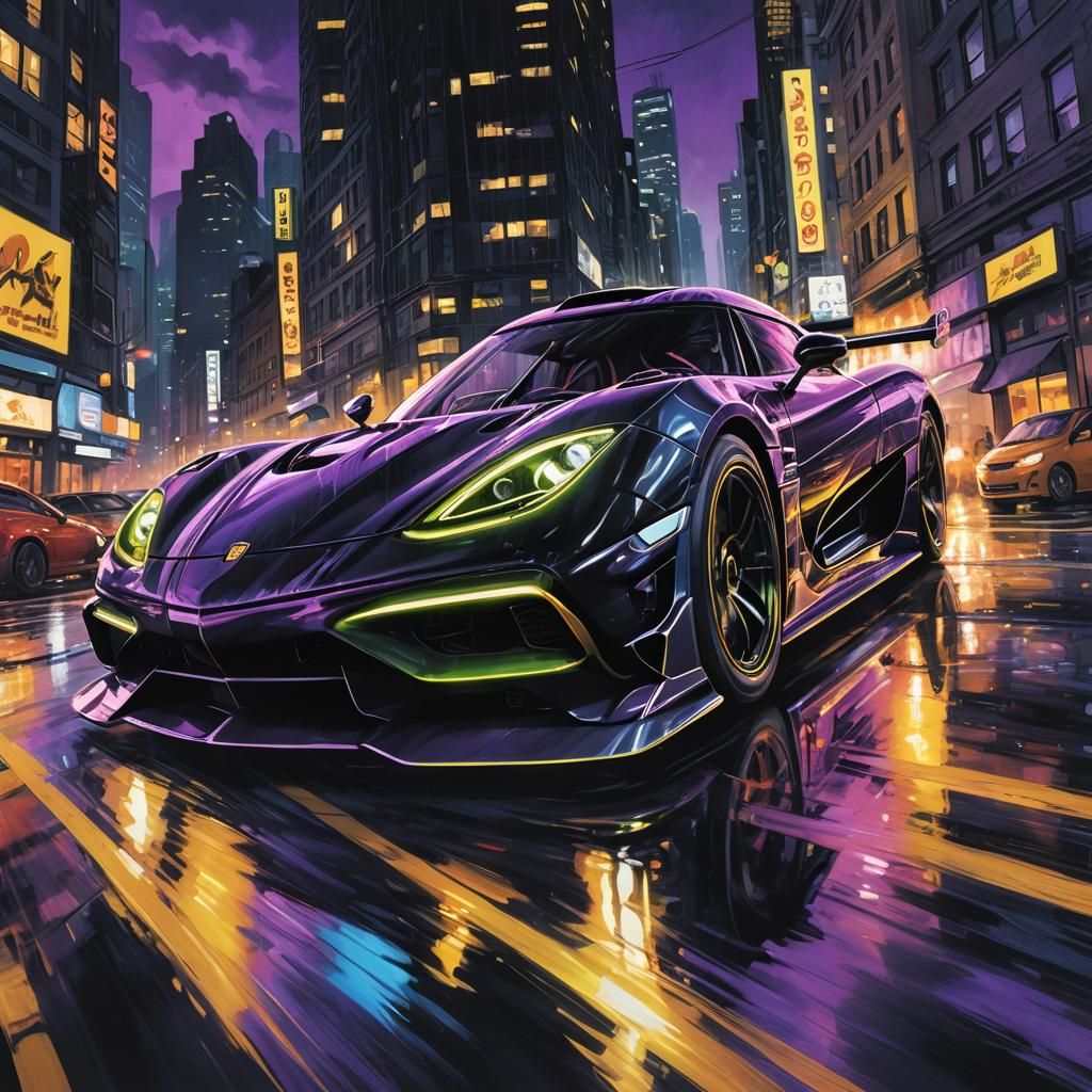 Jesko Drifting in City, Comic Book Art
