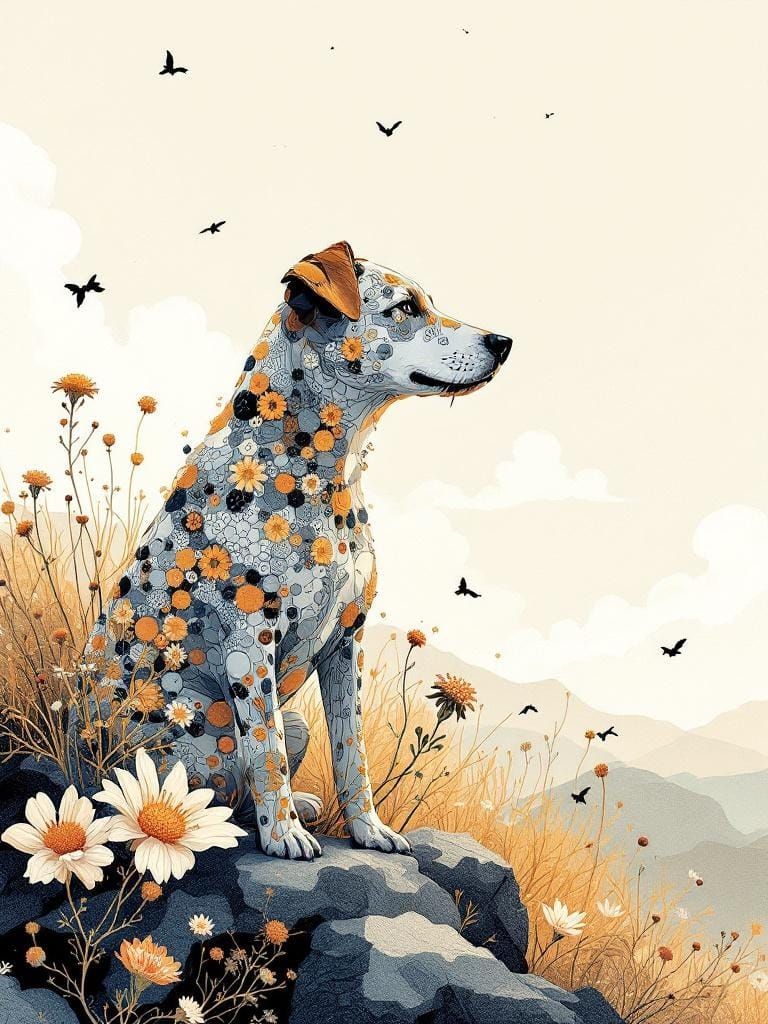 Dog in Sunlight: Organic Precision Illustration