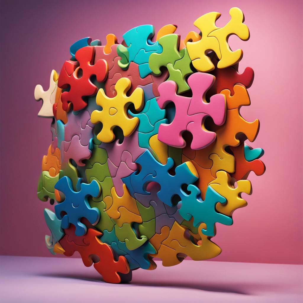 Giant Floral Puzzle Sculpture in Hyperrealistic Splash Art