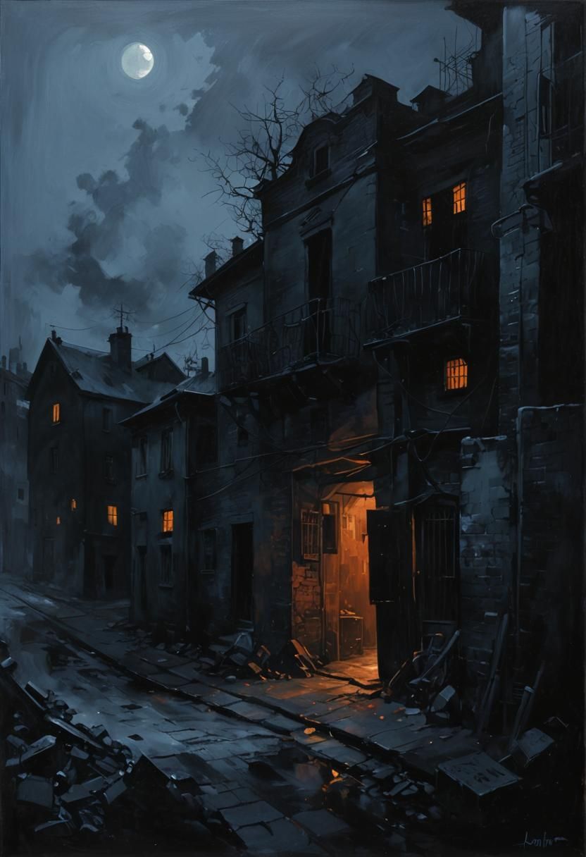 Noir Night Street Scene Painting