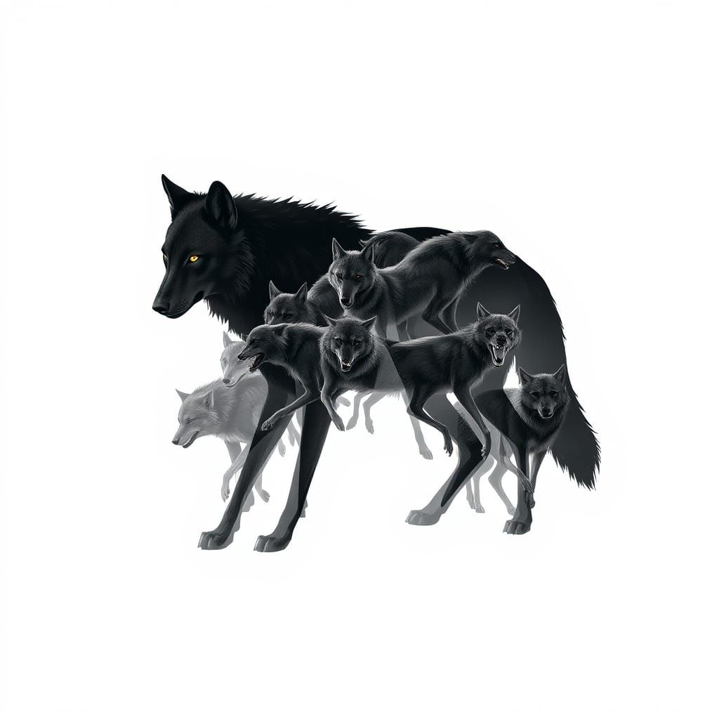 Dire Wolf Pack Double Exposure in Neon Noir Style