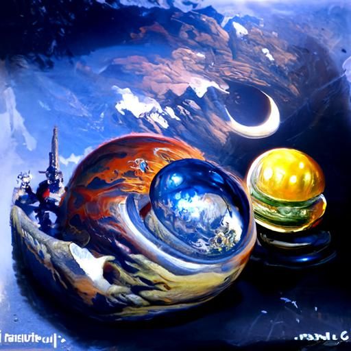 Planets in Space, Oil Painting by James Gurney