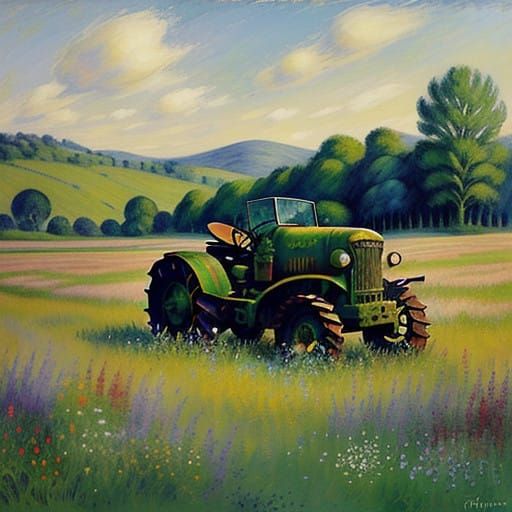 Vintage Tractor in Idyllic Meadow