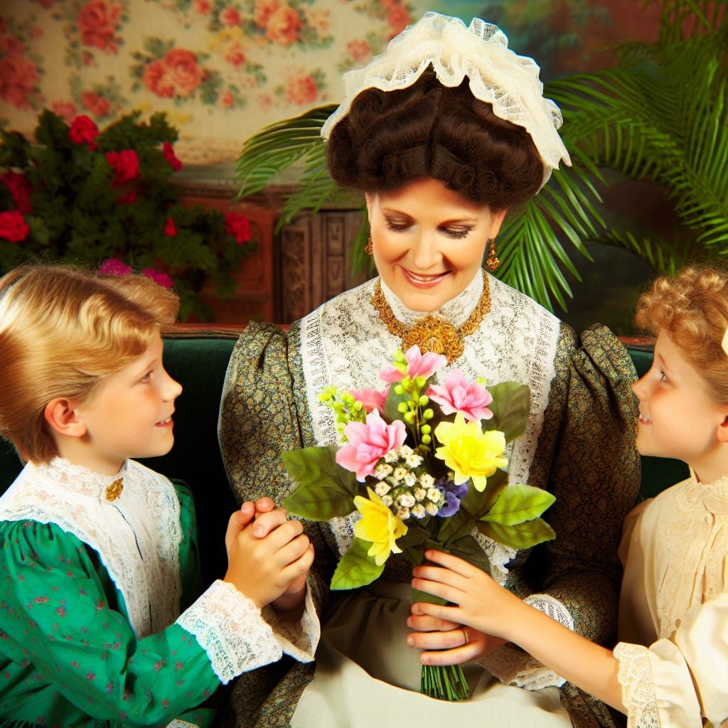 Victorian Mother Receives Flowers from Children