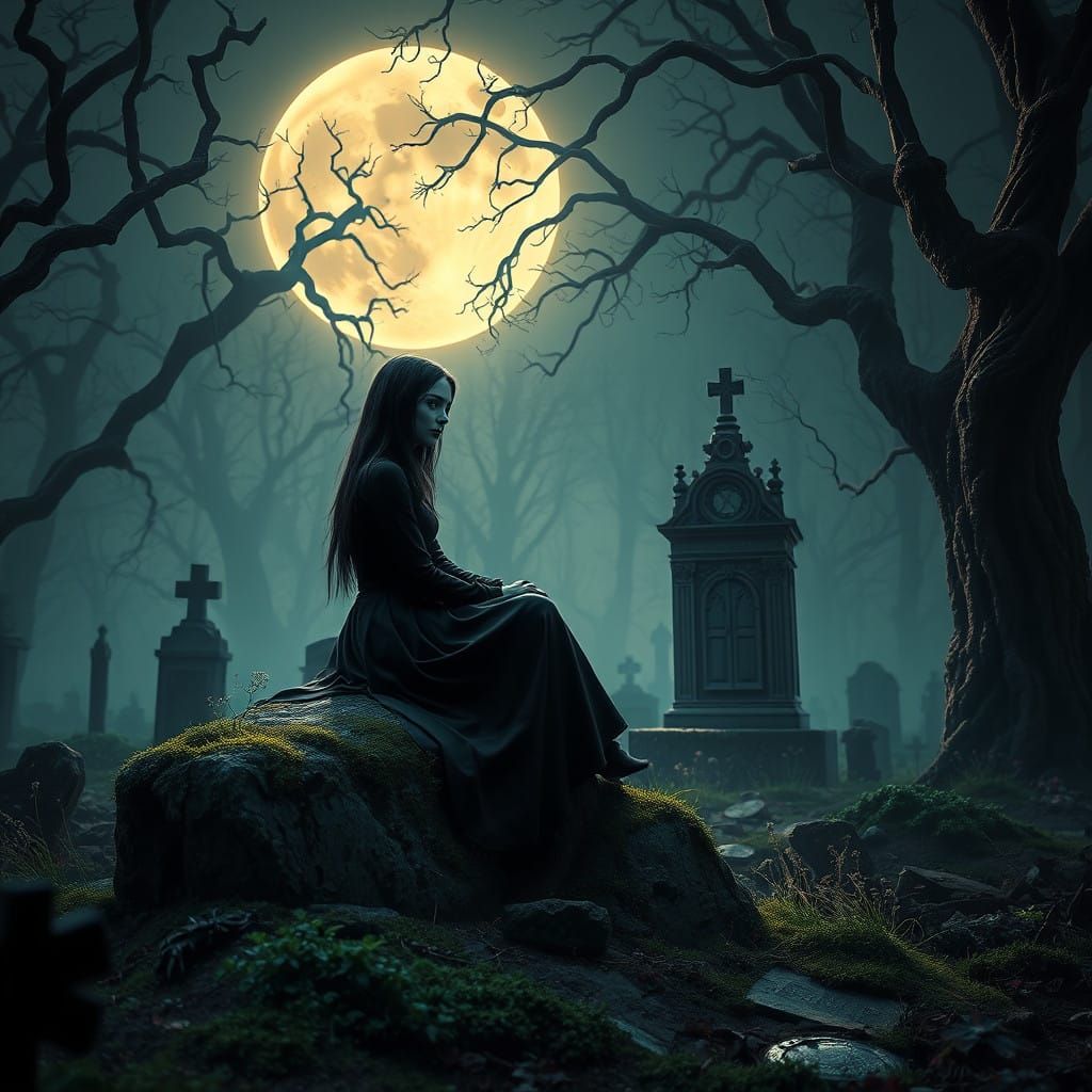 Gothic Romance in a Dark, Mystical Cemetery