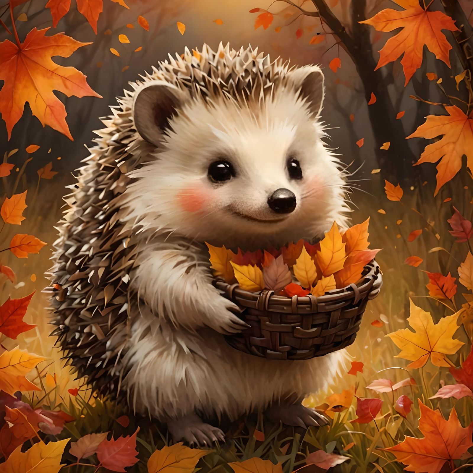 Adorable Hedgehog in Autumn Field with Bioluminescent Glow
