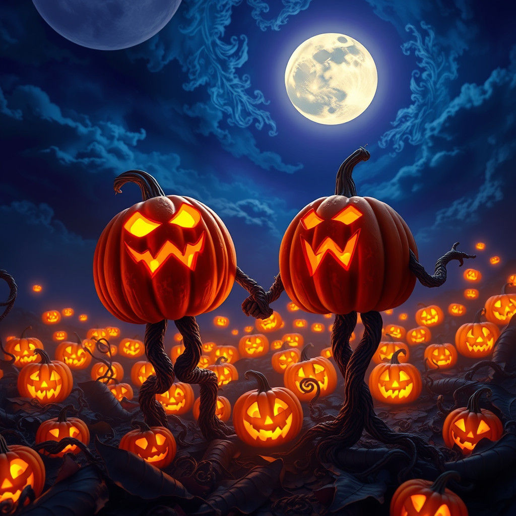 Pumpkins Stroll on a Mystical Halloween Night